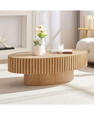 Modern Oval Coffee Table with Pedestal Base, 43.7" for Living Room