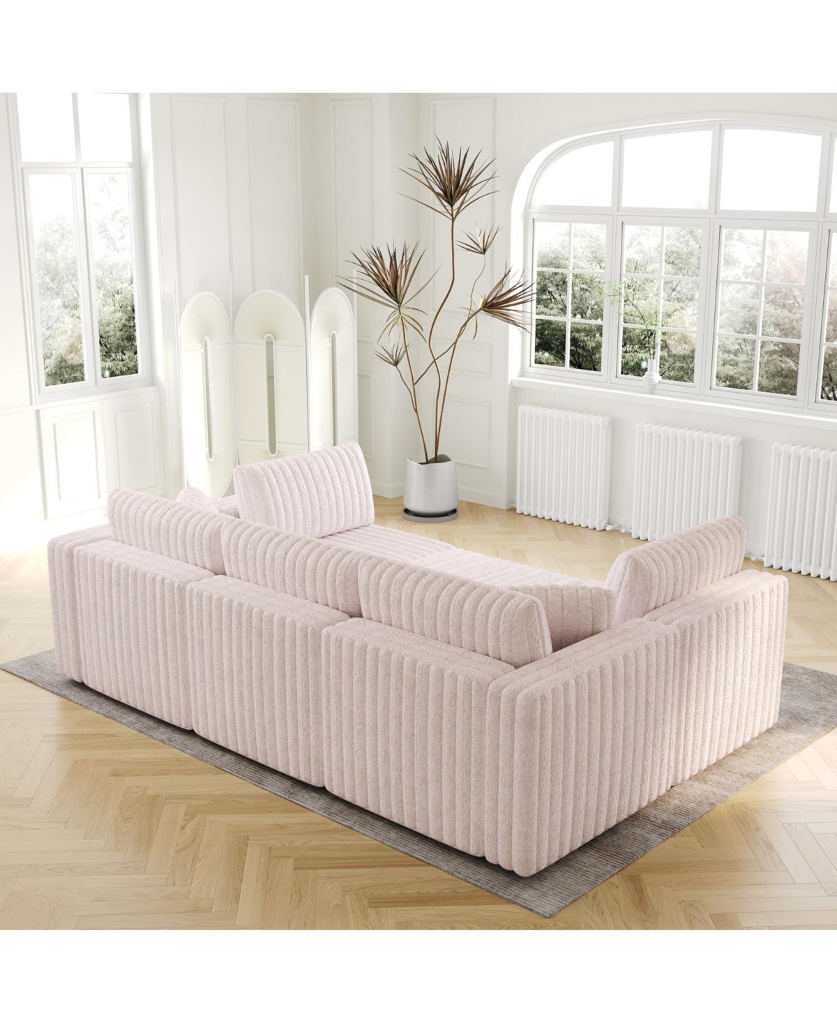 Streamdale U-Shaped 6-Person Sofa with Ottoman, Light Pink, Modular Furniture