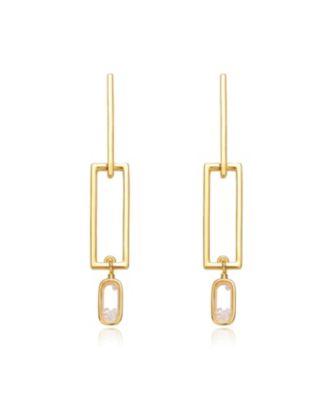14K Gold Plated with Colored Cubic Zirconia Drop Earrings