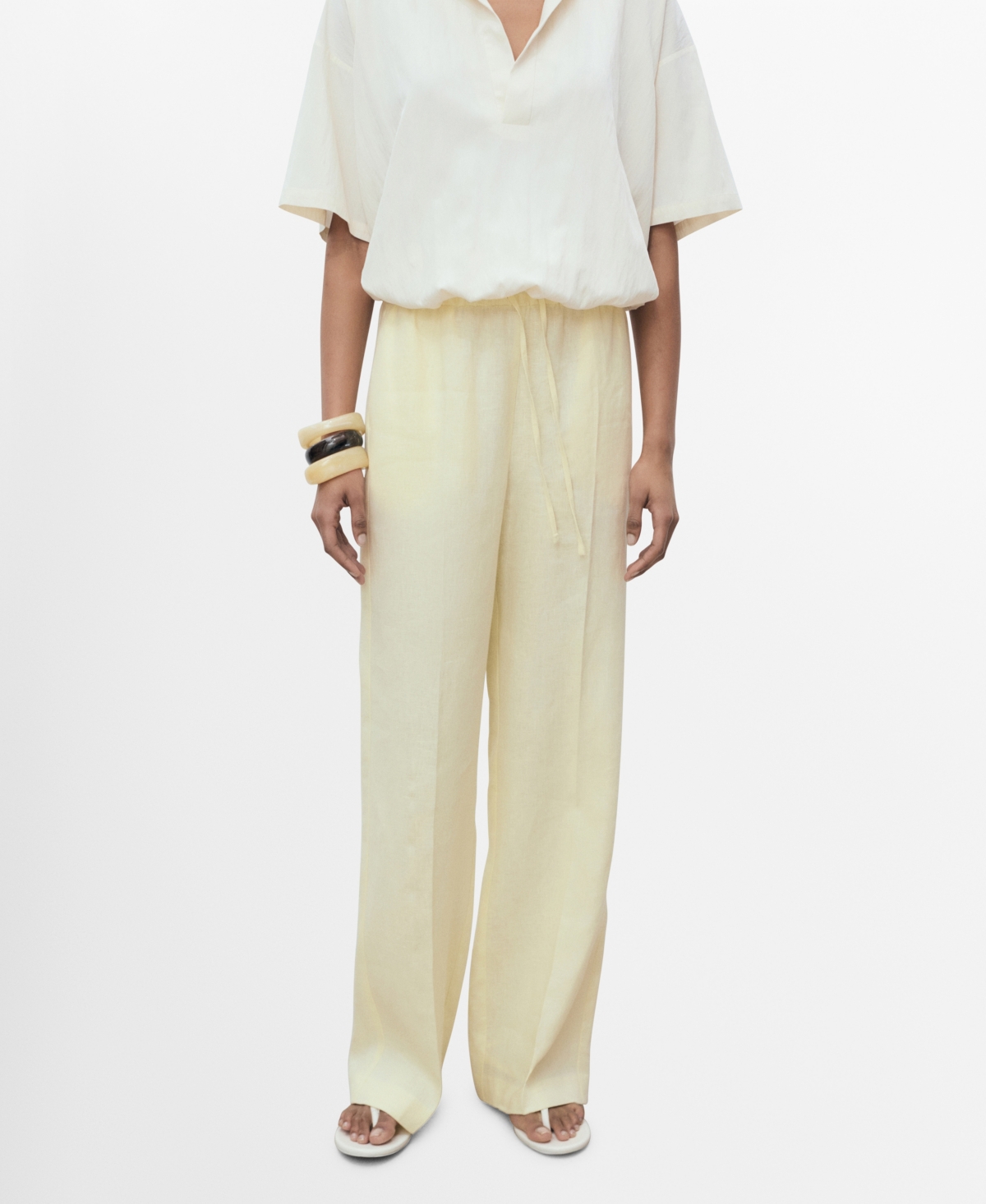 Mango Women's Bow Straight-fit Linen Pants