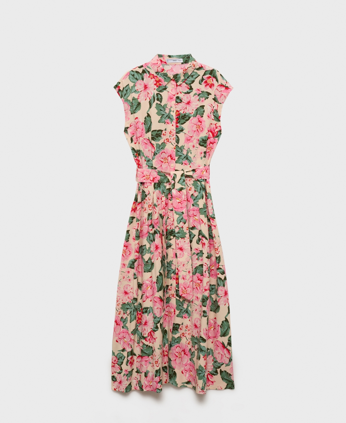 Mango Printed Shirt Dress With Belt Ecru