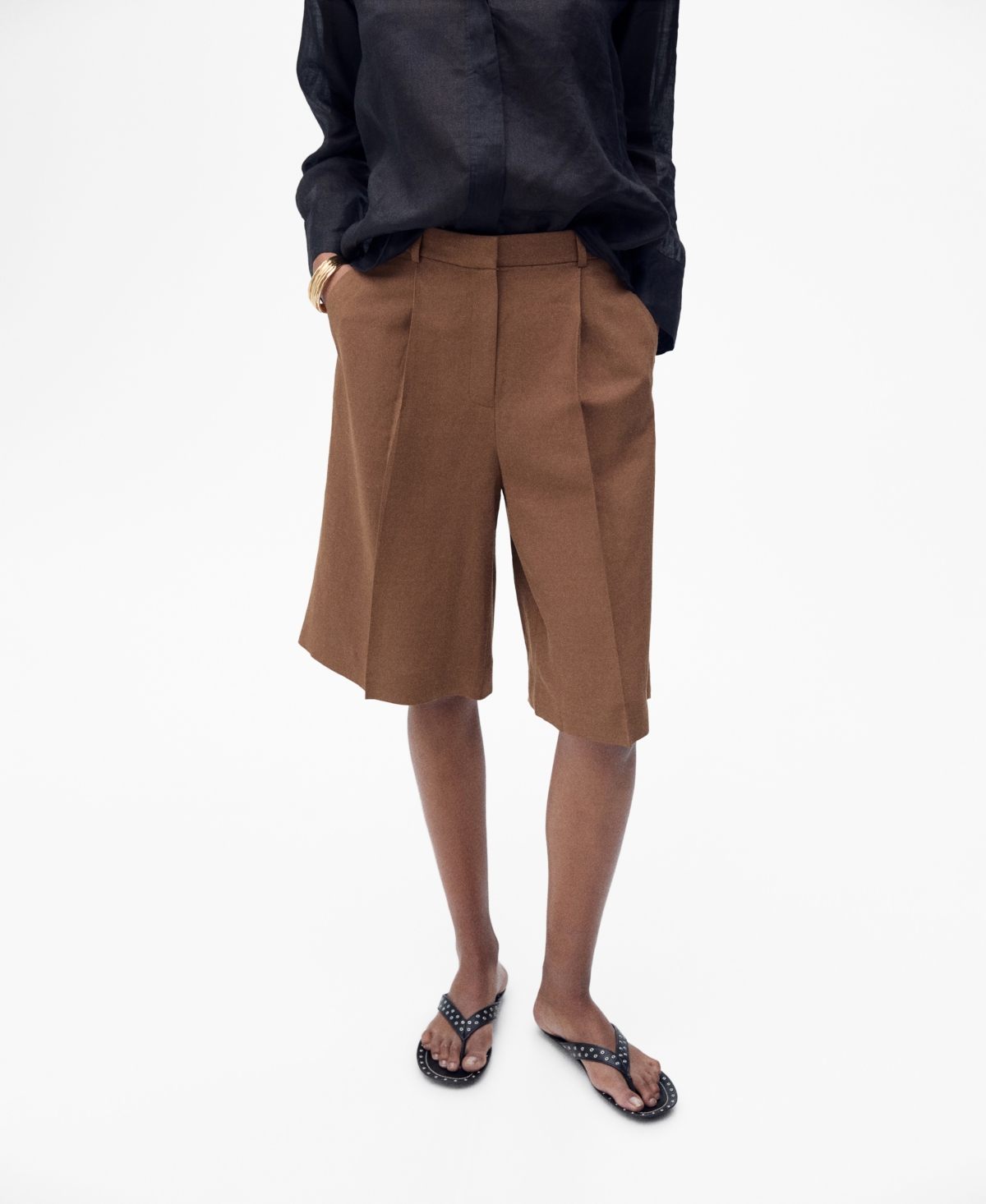 Women's Linen-Blend Suit Bermuda Shorts - Chocolate