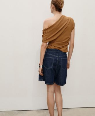 Women's Rinse-Wash Denim Pleated Bermuda Shorts