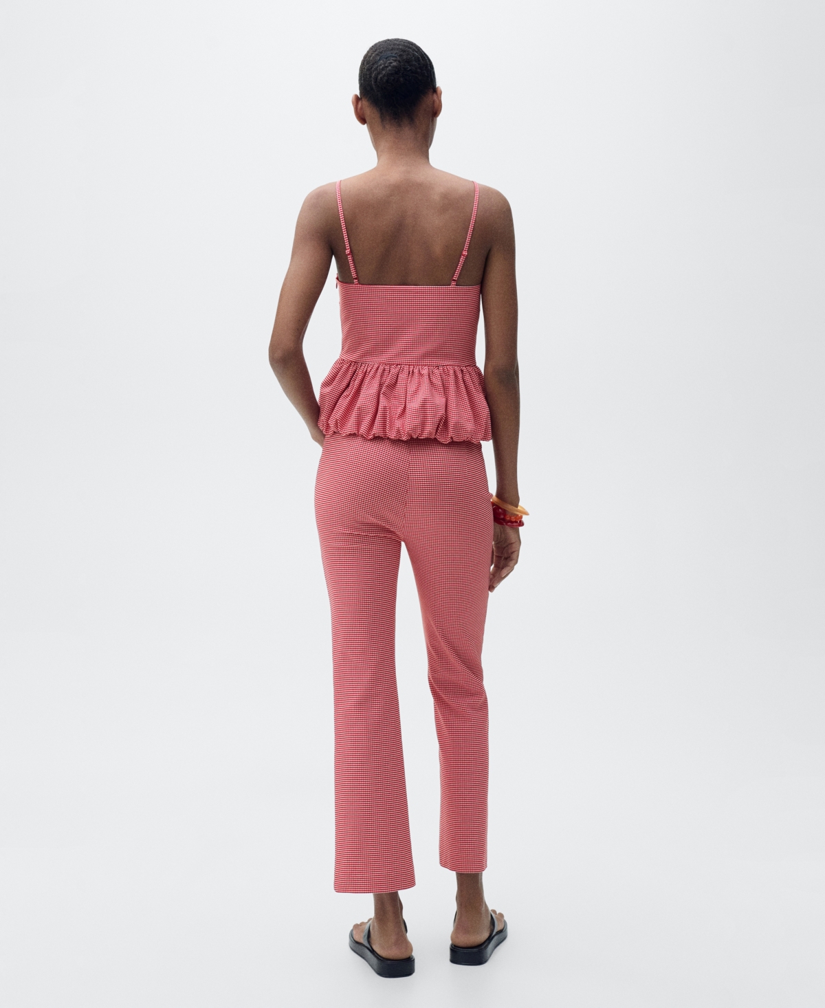 Mango Gingham Crop Pants In Pink