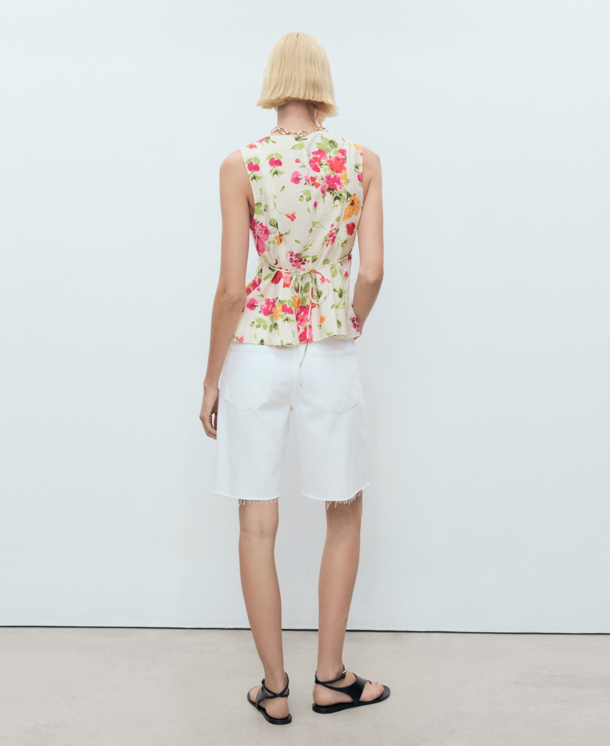 Mango Floral Button-down Fitted Blouse Ecru
