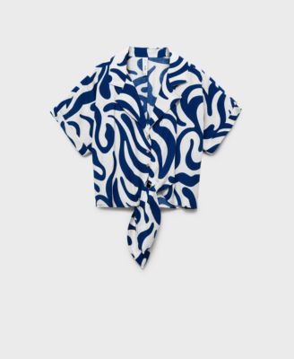 Women's Floral-Print Knot Detail Cropped Shirt