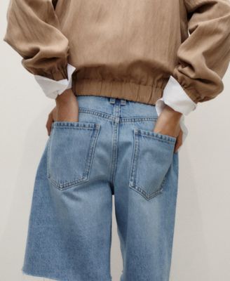 Women's Frayed Hem Denim Bermuda Shorts