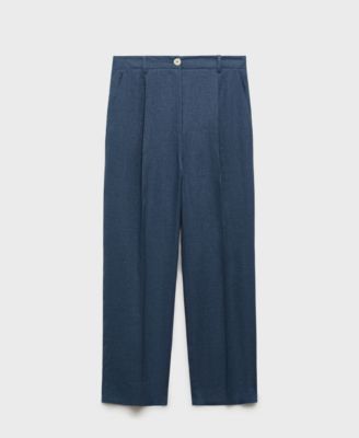 Women's Pleated Detail Straight-Fit Linen Pants