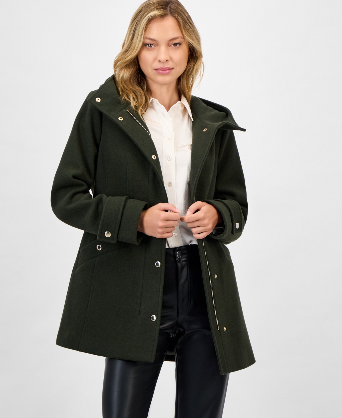Michael Kors Michael  Women's Hooded Button-front Coat, Exclusively At Macy's In Black