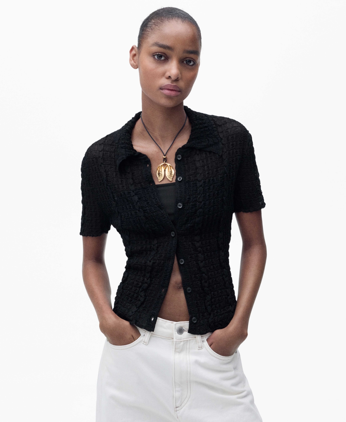 Mango Women's Textured Polo-neck Cardigan