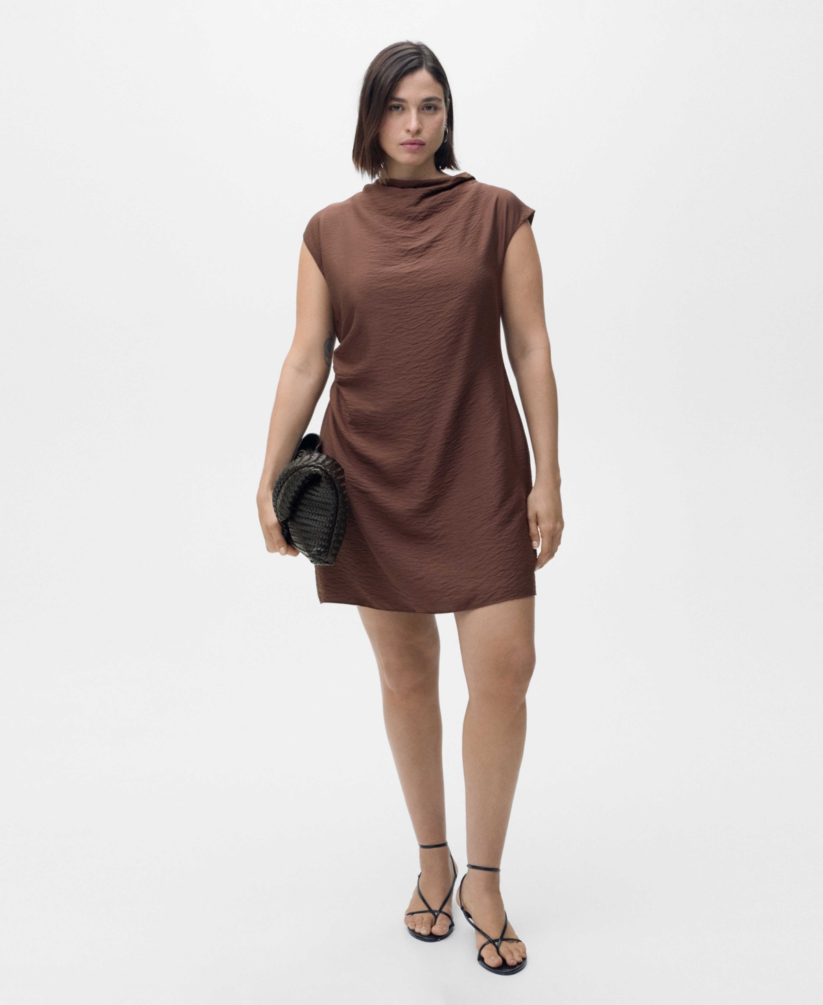 Mango Drape Texture Minidress In Brown