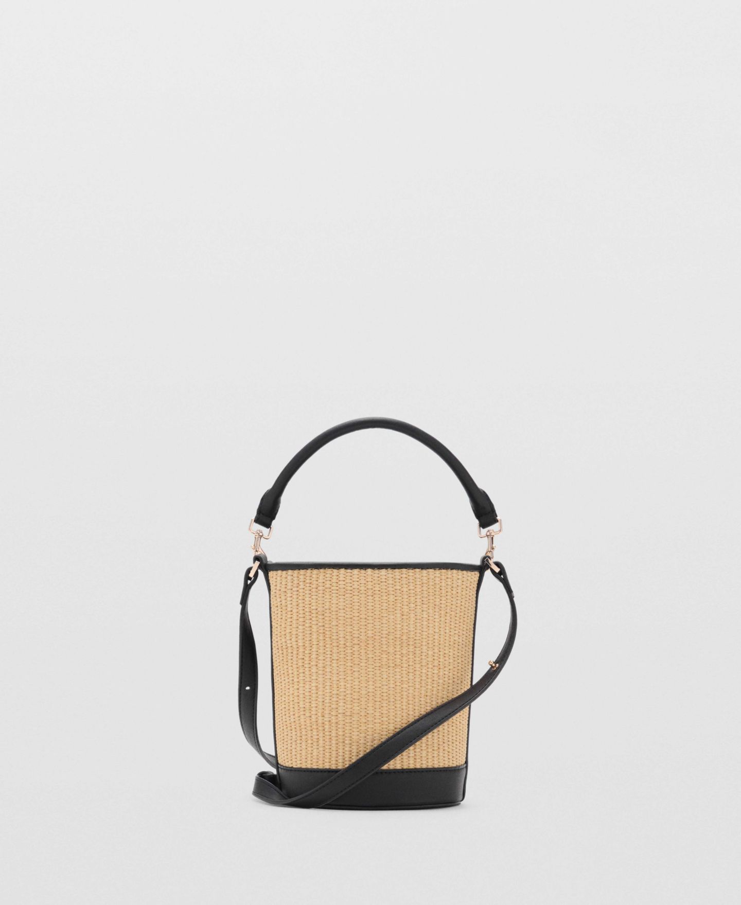 Женская сумка MANGO Small Raffia-Effect Bucket, цвет: Чёрный — фото 3