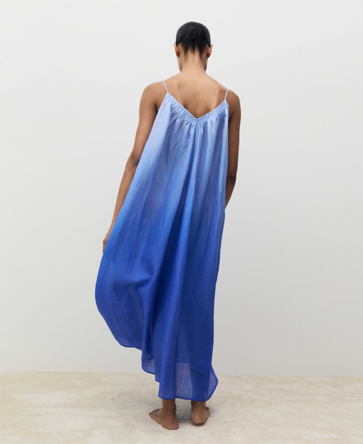 Mango Chemise De Nuit En Ramie Effet Dégradé Bleu - Femme - L -  In Blue