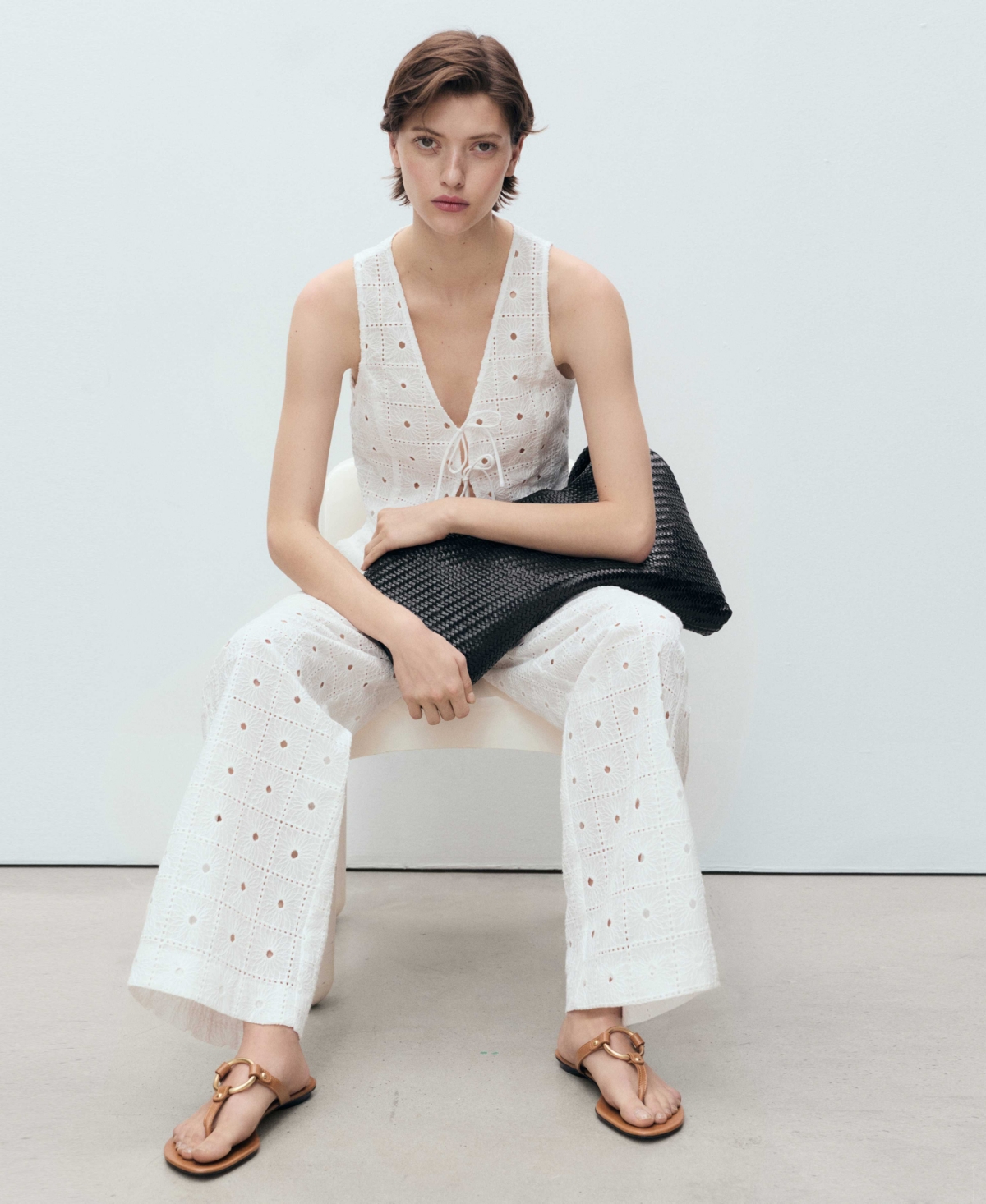 Mango Women's Straight-fit Embroidered Cotton Pants