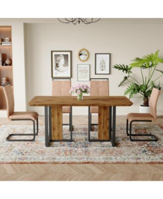 Streamdale Textured Wood MDF Dining Table Set, 4 Fabric Chairs (67"x36