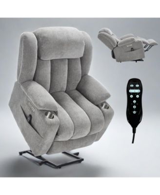 Chenille Power Lift Recliner, Massage & Heat, USB, Cup Holders