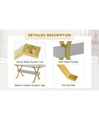 Streamdale 1-Piece Glass & Metal Dining Table – Tempered Glass Top, Gold-Plated Legs, MDF Crossbar, Modern Home/Office Table