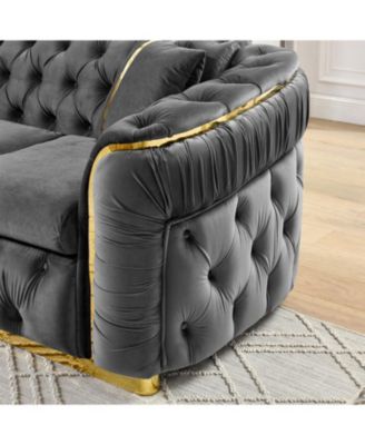 90" Velvet Button Tufted Chesterfield Sofa - Gray