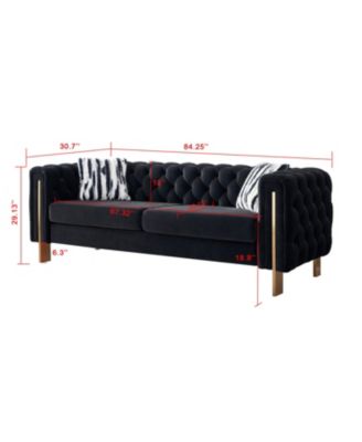 Streamdale Chesterfield Modern Tufted Velvet Living Room Sofa, 84.25"W Couch,Black
