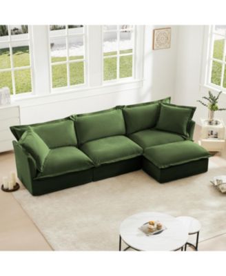 L-Shaped Sectional Sofa with Convertible Ottoman & Pillows
