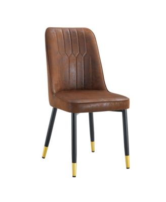 8-Piece Brown Velvet Dining Chair Set with Black Metal Legs