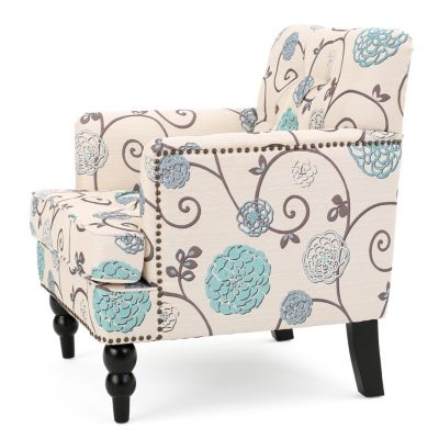 Streamdale Contemporary Club Chair in Blue and Beige Floral Fabric