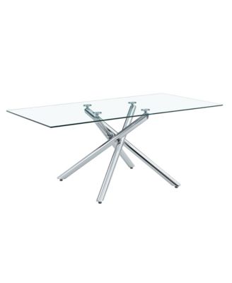 Streamdale Modern Glass Dining Table, Silver Legs, Seats 4-8