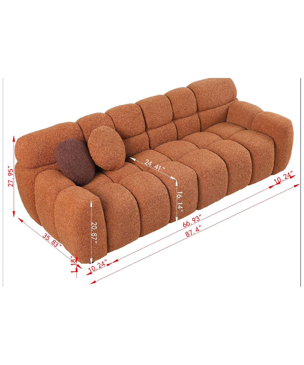 Streamdale Light Brown Boucle 3-Seater Marshmallow Sofa