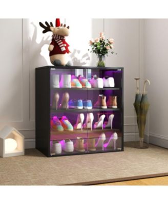 Streamdale RGB LED Shoe Storage Box with Glass Door, Stackable (4 Tier-1)