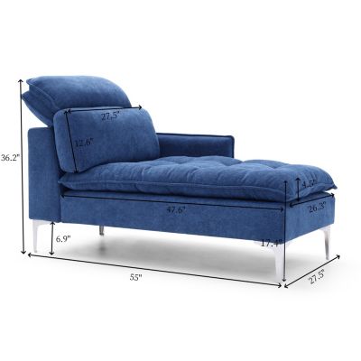 Streamdale 55" Fabric Chaise Lounge – Blue Upholstery with Armrest & Pillow – Modern Chair