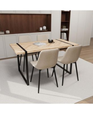 Streamdale 4-Piece Modern Dining Set 59" Light Wood MDF Table with Suede Chairs