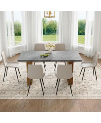 Streamdale Cozy Modern MDF Dining Set with 6 Gray Faux Leather Chairs