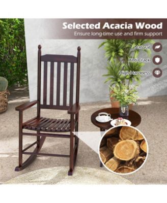 High-Back Acacia Wood Outdoor Rocking Chair with Solid Rocking Base