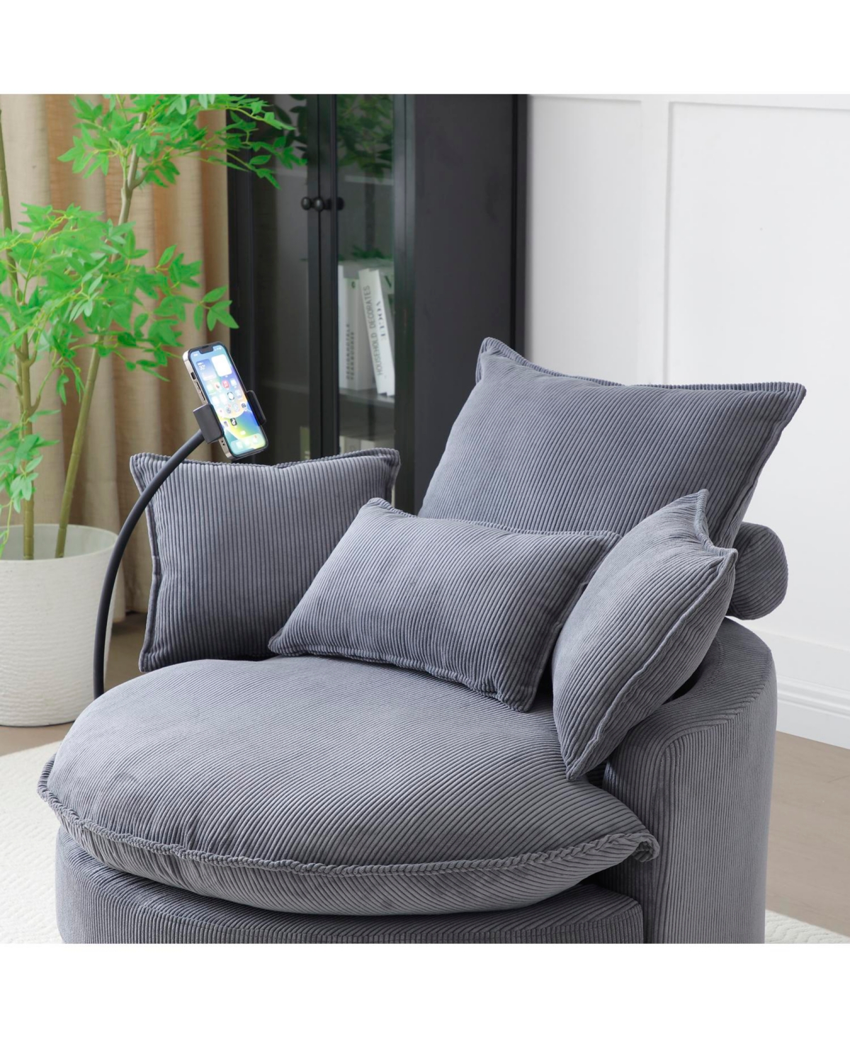 Streamdale Modern 360 Swivel Accent Chair with 4 Pillows (Grey)
