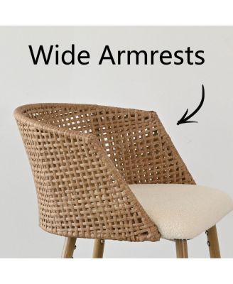 27'' Faux Rattan Back Boucle Armrest Counter Stool Set Of 2-Maison Boucle