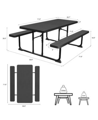 6ft Picnic Table with 2 Benches Heavy-Duty Table for 6-8 Person