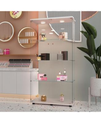 Streamdale White Tempered Glass Cabinet w/ Lights, Locks & Adjustable Feet