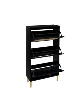 Rattan 3 Door Shoe Rack, Freestanding Modern Shoe Storage Cabinet, for Entryway