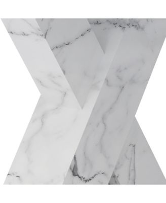 Modern Square Dining Table, Stretchable, with Printed White Marble Table Top+MDF X-Shape Table Leg with Metal Base