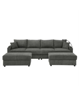 Modern U-Shaped Sofa with Ottomans & Storage Grey Corduroy