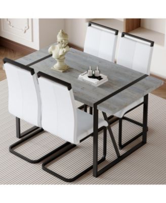 Streamdale Modern Marble Texture Dining Set Grey MDF Table with 4 PU Chairs