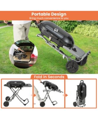 15000 BTU Portable Propane BBQ Grill with Wheels and Side Shelf