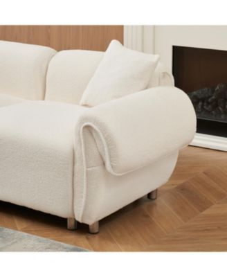 Streamdale Beige Teddy Velvet Sofa with 3 Pillows