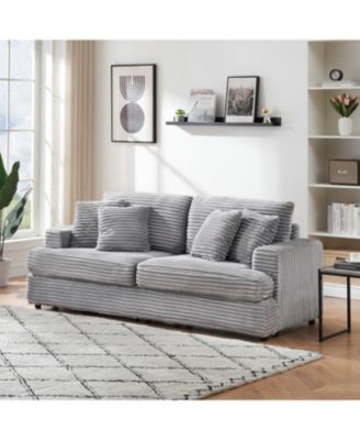 79.3" Corduroy Sofa with 4 Pillows