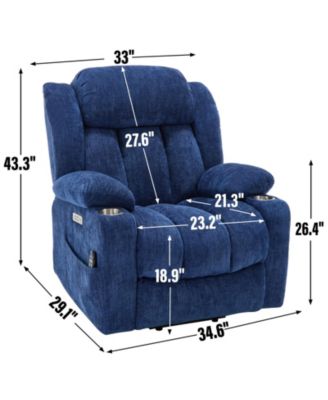 Streamdale 1 Pc. Blue Chenille Upholstered Power Lift 8-Point Massage Recliner with Lumbar Heat, USB Ports & Stainless Steel Cup Holders Chair