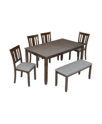 6-Piece Walnut Dining Set Table, 4 Chairs & Bench