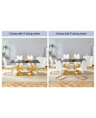 Streamdale Sintered Stone Dining Set 63" Table & 4 White/Gold Chairs