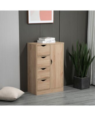 Freestanding Storage Cabinet, Bathroom Floor Cabinet with 4 Drawers and Door, Oak