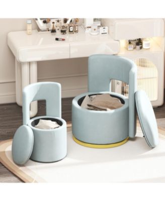 360°Round Swivel Chair with Storage under Seat, Comfy Chair for Living Room Bedroom Reading Room (Blue)