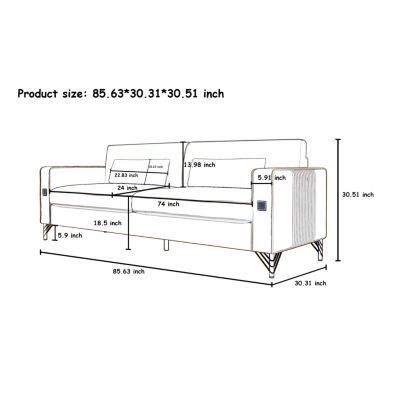 Streamdale Gold Accented Velvet Sofa - 3-Seat Couch for Living Room and Office
